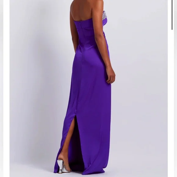 PatBO Strapless Purple Evening Gown with Beaded Sweetheart Neckline - Picture 5 of 13